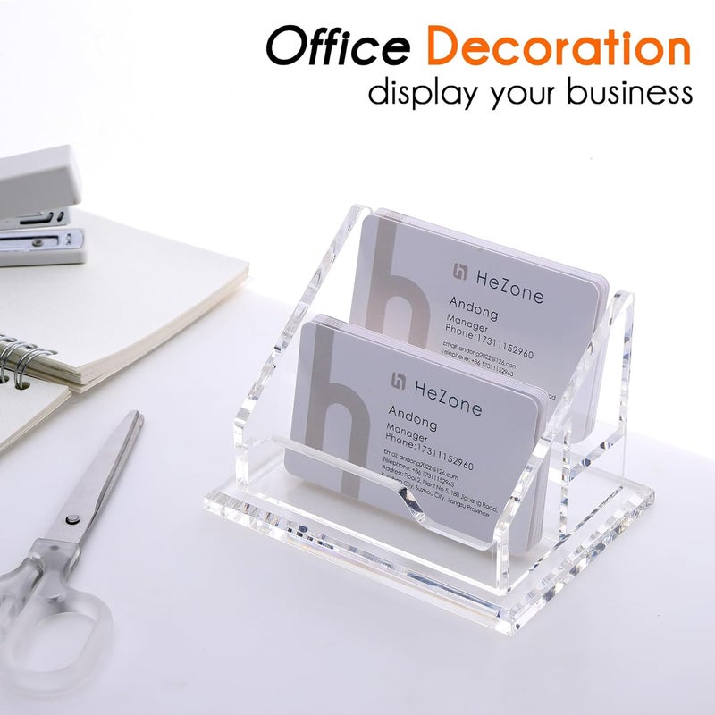 HeZone Acrylic Business Card Holder For Desk Clear Business Card Display Stand 2 Tier 2 Slots Business Cards Holders for Men And Woman, Organize 100 Cards-1 Pack (2 Solt-H) - Image 5